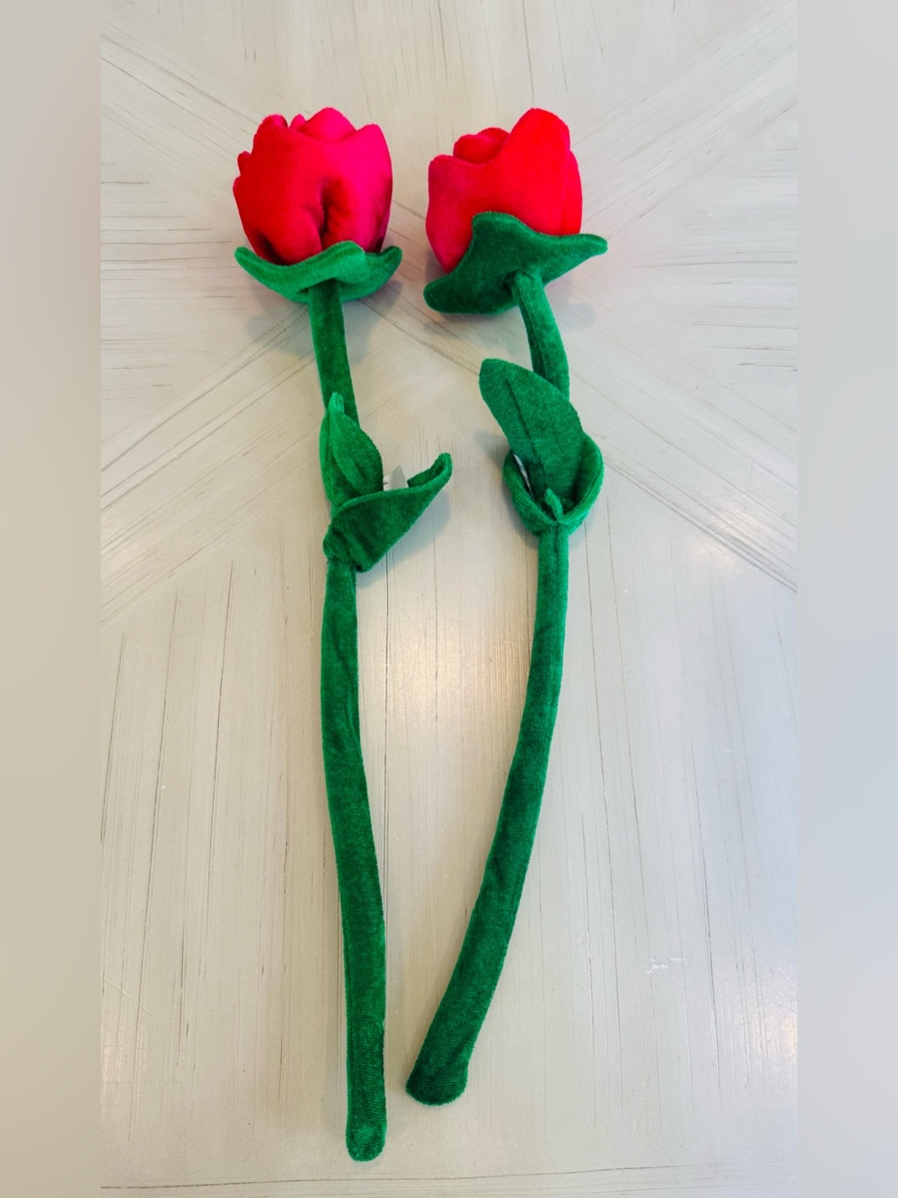 Set of 2 Bendable Long Stem Red Felt Roses | Plush Fabric Flowers | Craft & Gift
